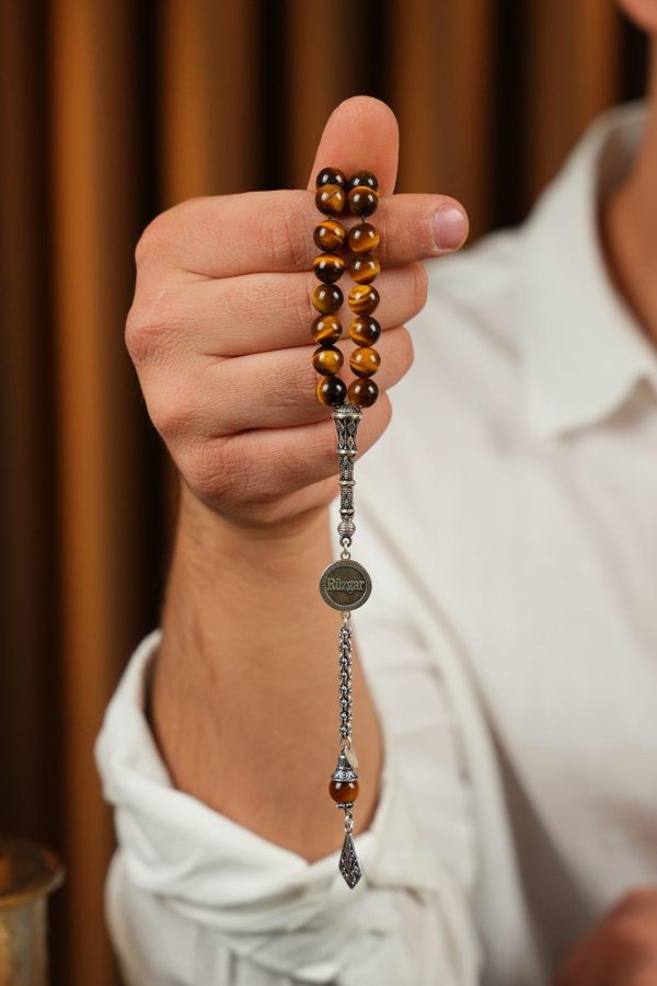 Tiger Eye Prayer Beads with Silver Name